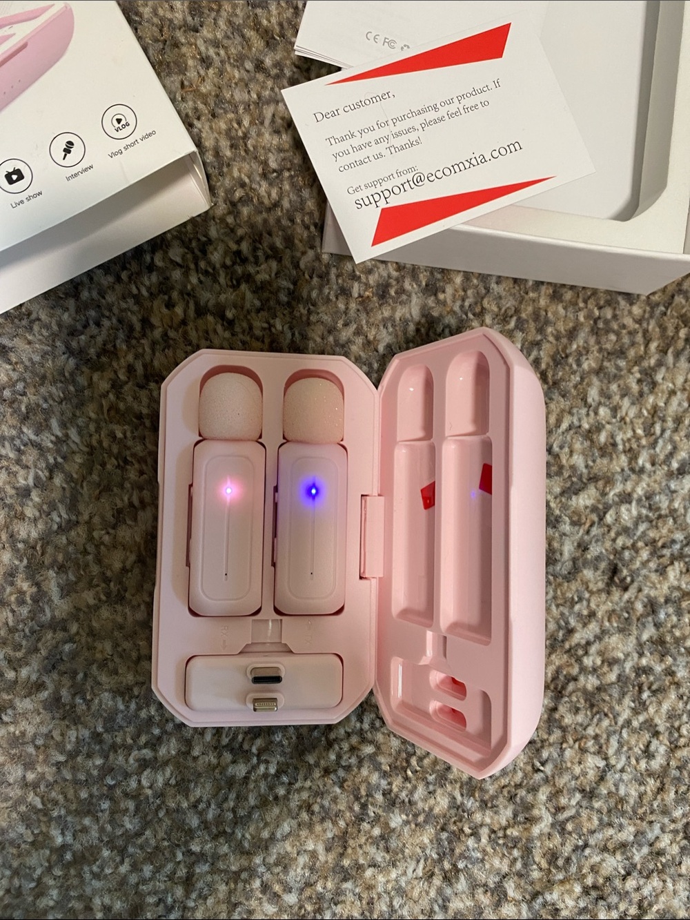 New Wireless Pink Clip-On Microphone with Charging Case - Picture 3 of 3
